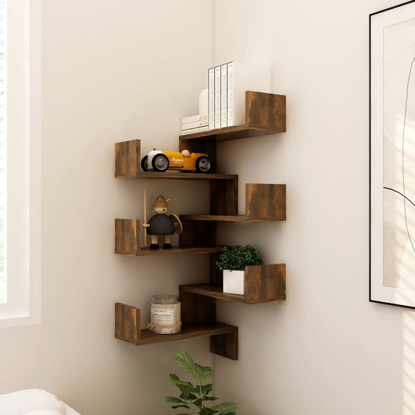 Bookshelves Wall Corner Shelves 2 Pcs Smoked Oak 40X40x50 Cm Engineered Wood