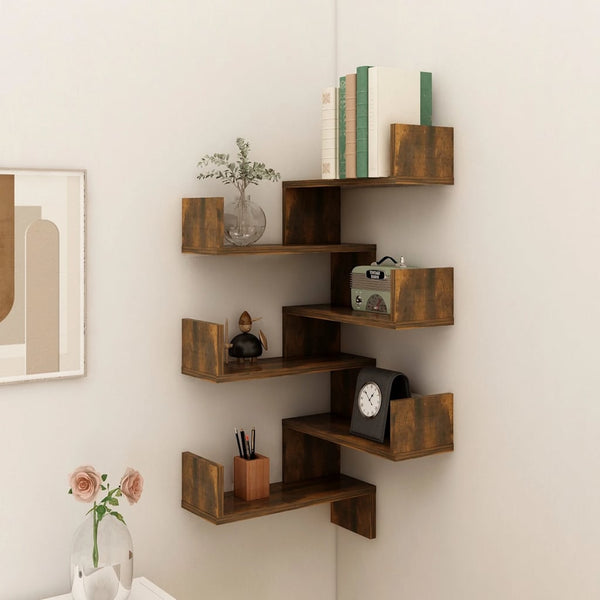 Bookshelves Wall Corner Shelves 2 Pcs Smoked Oak 40X40x50 Cm Engineered Wood