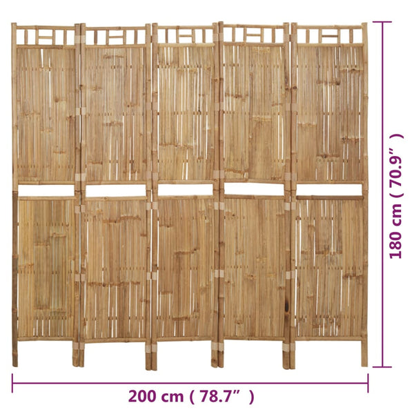 Screens & Room Dividers 5 Panel Room Divider Bamboo 200X180 Cm