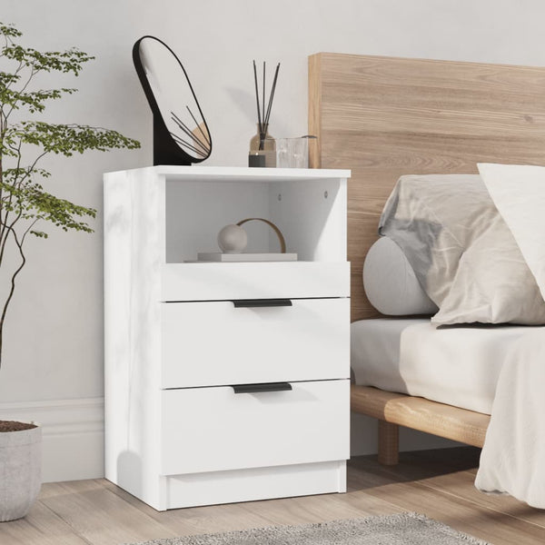 Bedside Tables Bedside Cabinets 2 Pcs White Engineered Wood