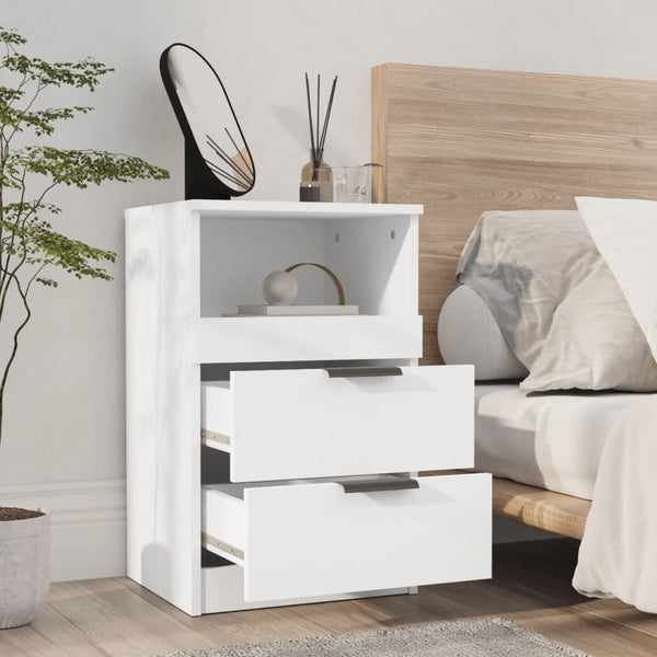 Bedside Tables Bedside Cabinets 2 Pcs White Engineered Wood