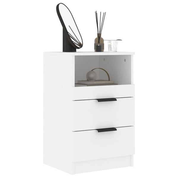 Bedside Tables Bedside Cabinets 2 Pcs White Engineered Wood