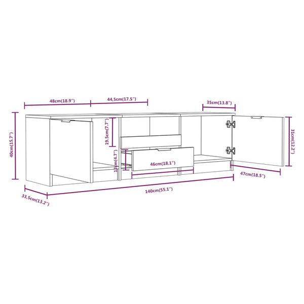 TV Stands & Entertainment Units Tv Cabinet White 140X35x40 Cm Engineered Wood