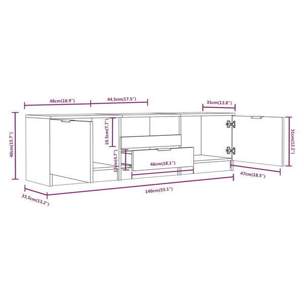 TV Stands & Entertainment Units Tv Cabinet Grey Sonoma 140X35x40 Cm Engineered Wood