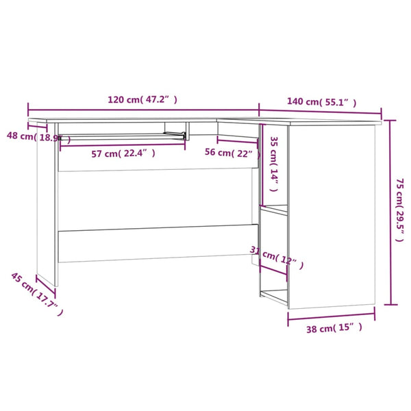 Home Office Desks Corner Desk Grey Sonoma 120X140x75 Cm Engineered Wood