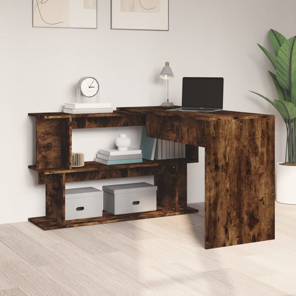 Home Office Desks Corner Desk Smoked Oak 200X50x76 Cm Engineered Wood