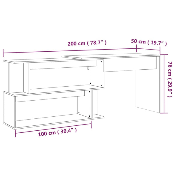 Home Office Desks Corner Desk Smoked Oak 200X50x76 Cm Engineered Wood