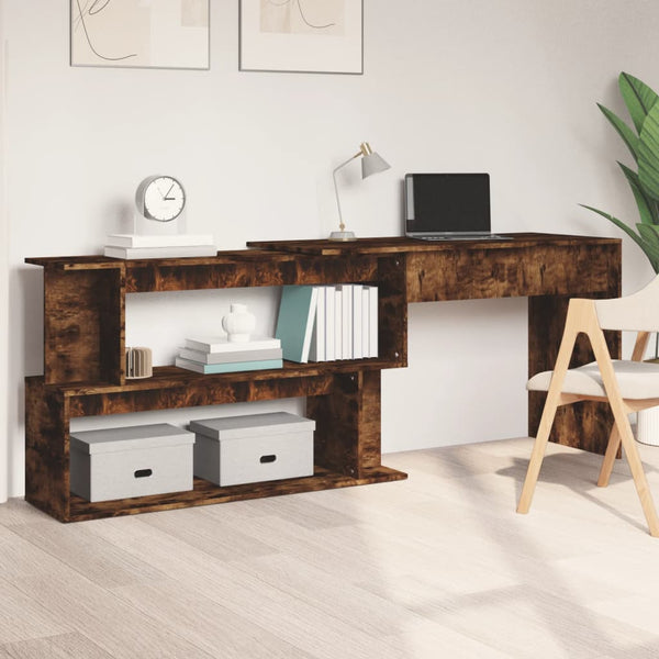 Home Office Desks Corner Desk Smoked Oak 200X50x76 Cm Engineered Wood