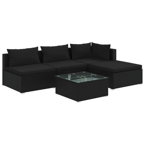 Loungers 5 Piece Garden Lounge Set With Cushions Poly Rattan Black