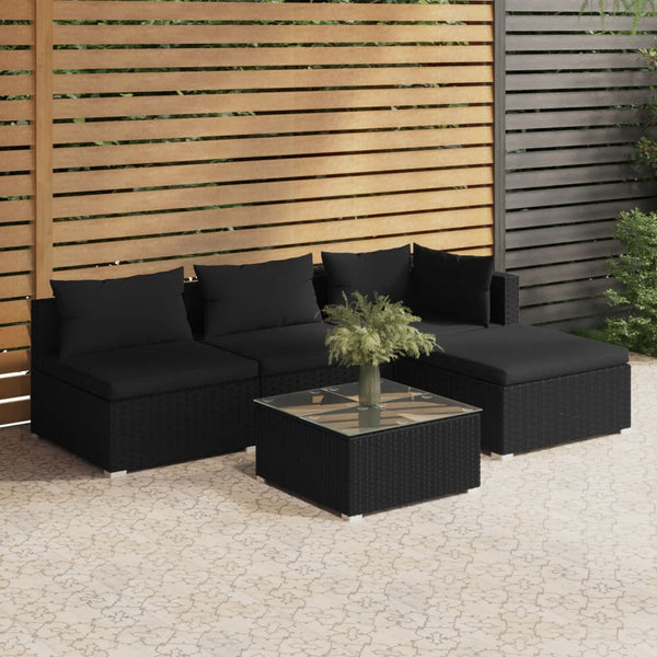 Loungers 5 Piece Garden Lounge Set With Cushions Poly Rattan Black