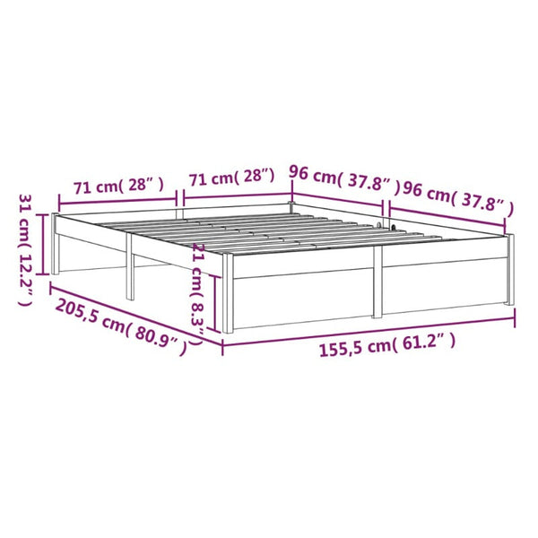 Queen Bed Frames Bed Frame White Solid Wood 153X203 Cm Queen Size