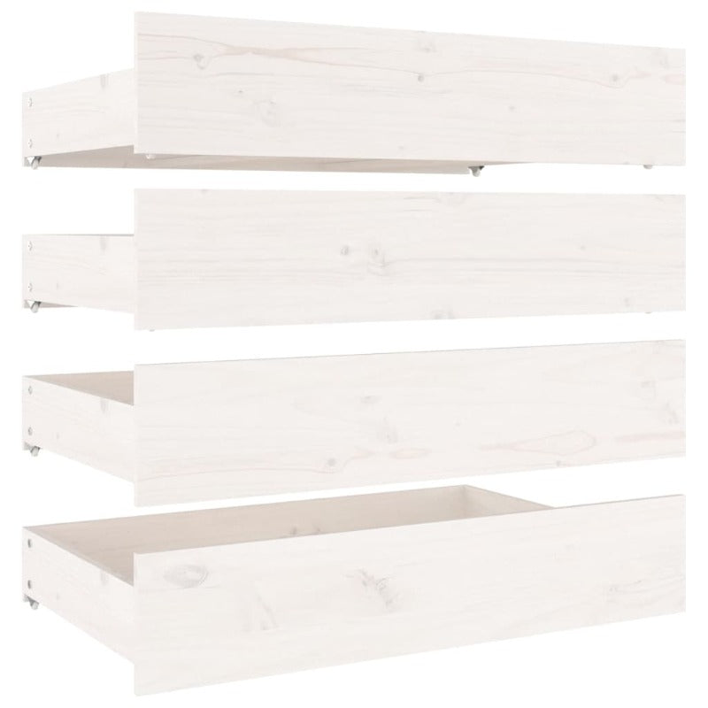 Single Bed Frames Bed Drawers 4 Pcs White Solid Wood Pine