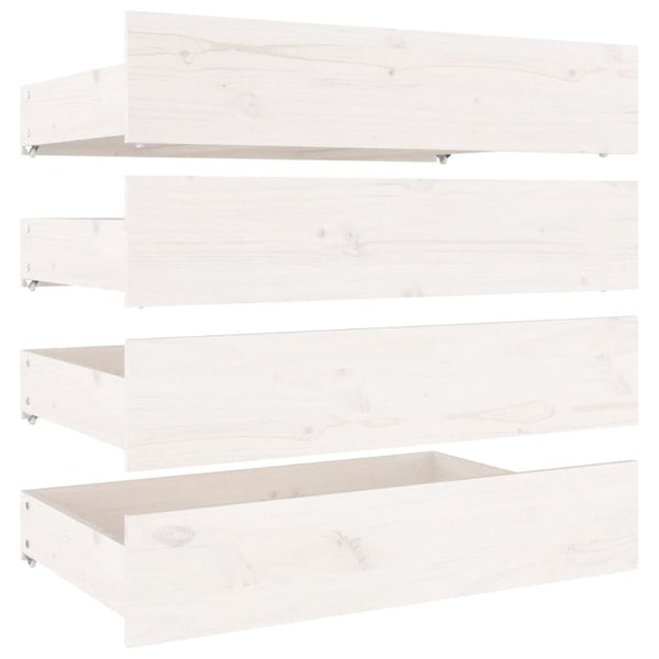 Single Bed Frames Bed Drawers 4 Pcs White Solid Wood Pine