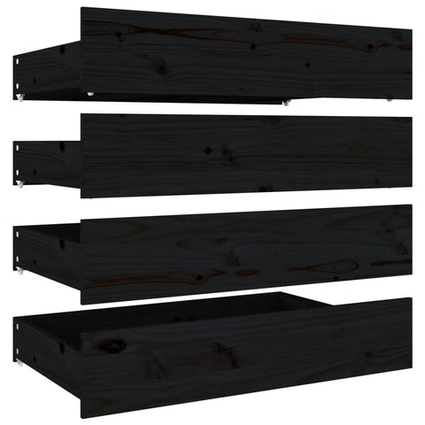 Single Bed Frames Bed Drawers 4 Pcs Black Solid Wood Pine