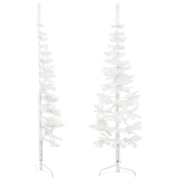 Seasonal Decorations Slim Artificial Half Christmas Tree With Stand White 150 Cm