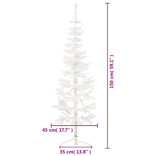 Seasonal Decorations Slim Artificial Half Christmas Tree With Stand White 150 Cm