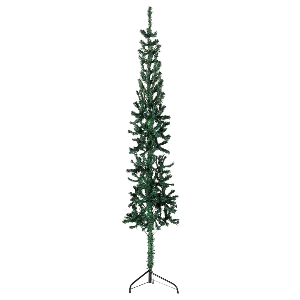 Seasonal Decorations Slim Artificial Half Christmas Tree With Stand Green 210 Cm