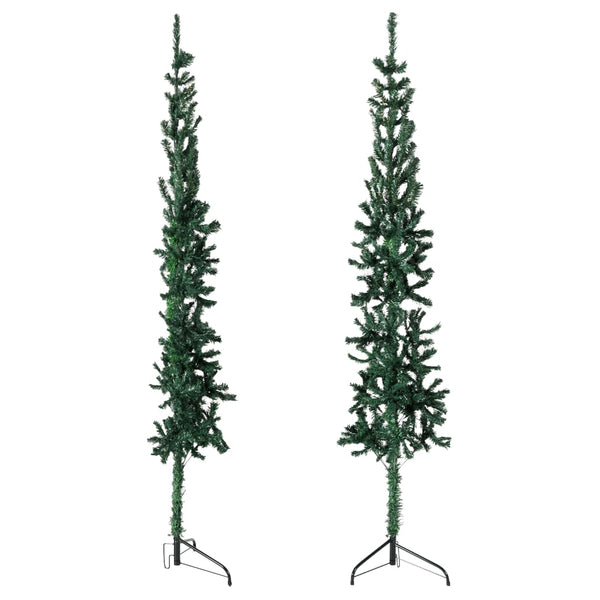 Seasonal Decorations Slim Artificial Half Christmas Tree With Stand Green 210 Cm