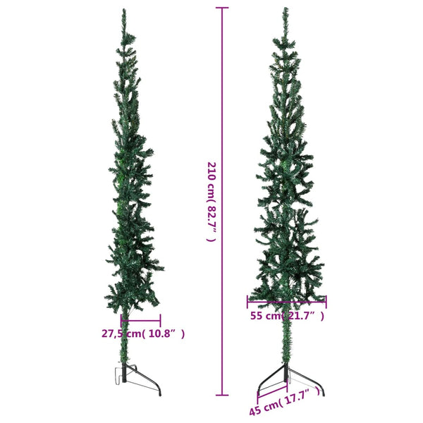 Seasonal Decorations Slim Artificial Half Christmas Tree With Stand Green 210 Cm