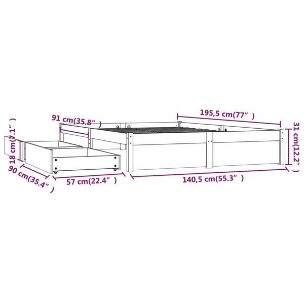 Double Bed Frames Bed Frame With Drawers 137X187 Cm Double Size