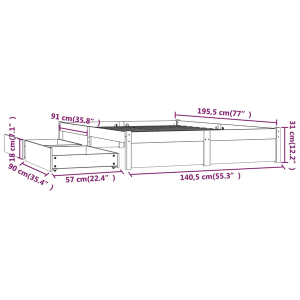 Double Bed Frames Bed Frame With Drawers White 137X187 Cm Double Size