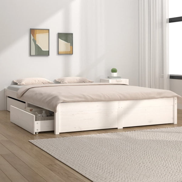 Double Bed Frames Bed Frame With Drawers White 137X187 Cm Double Size