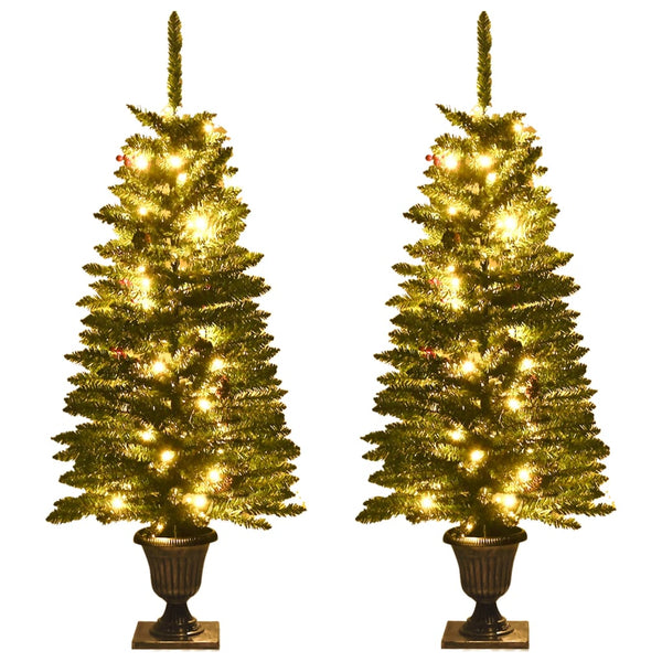 Seasonal Decorations Artificial Christmas Trees 2 Pcs With Wreath, Garland And Leds