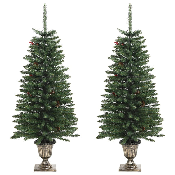 Seasonal Decorations Artificial Christmas Trees 2 Pcs With Wreath, Garland And Leds