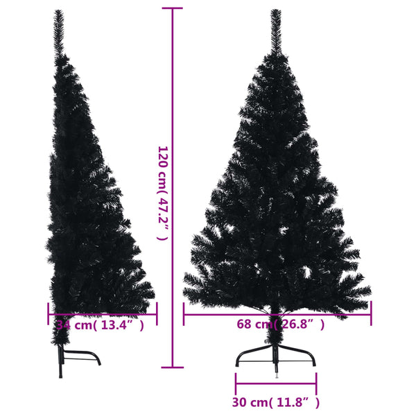 Seasonal Decorations Artificial Half Christmas Tree With Stand Black 120 Cm Pvc