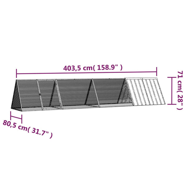 Small Animal Cages & Hutches Rabbit Cage Grey 403.5X80.5X71 Cm Galvanised Steel