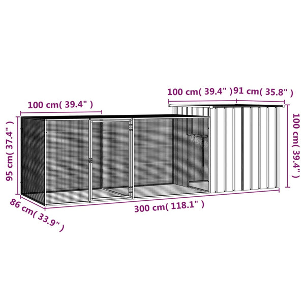 Small Animal Cages & Hutches Chicken Cage Grey 300X91x100 Cm Galvanised Steel