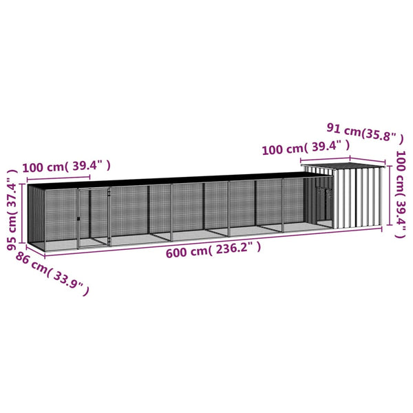 Small Animal Cages & Hutches Chicken Cage Grey 600X91x100 Cm Galvanised Steel