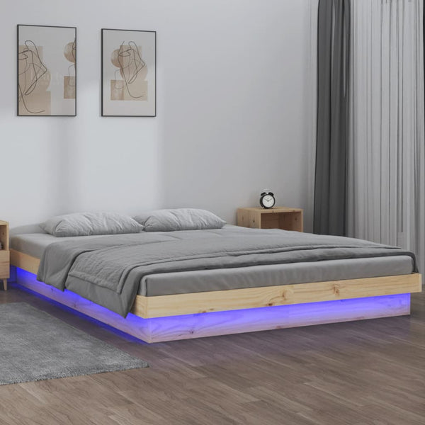 Queen Bed Frames Led Bed Frame 153X203 Cm Queen Size Solid Wood