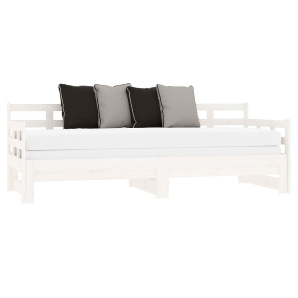 Single Bed Frames Pull Out Day Bed White Solid Wood Pine 2X(92X187) Cm Single Size