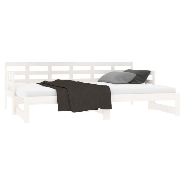 Single Bed Frames Pull Out Day Bed White Solid Wood Pine 2X(92X187) Cm Single Size