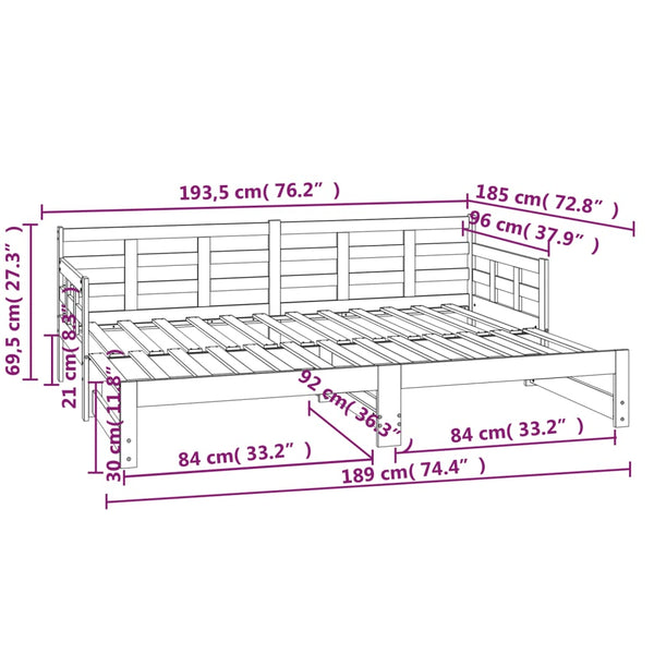 Single Bed Frames Pull Out Day Bed White Solid Wood Pine 2X(92X187) Cm Single Size