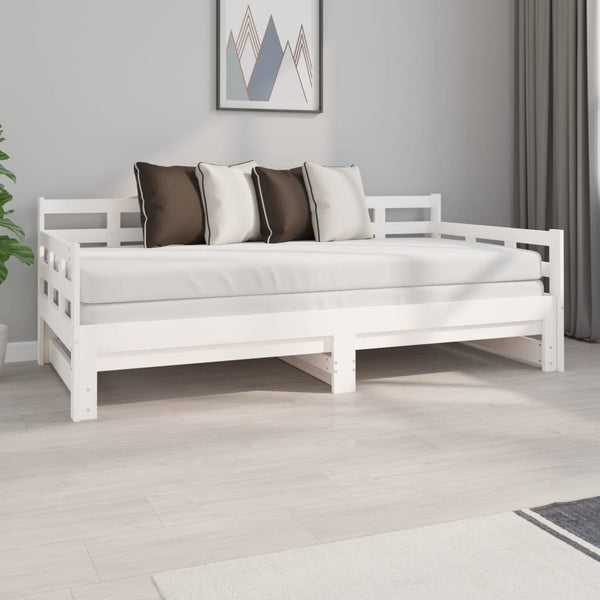 Single Bed Frames Pull Out Day Bed White Solid Wood Pine 2X(92X187) Cm Single Size