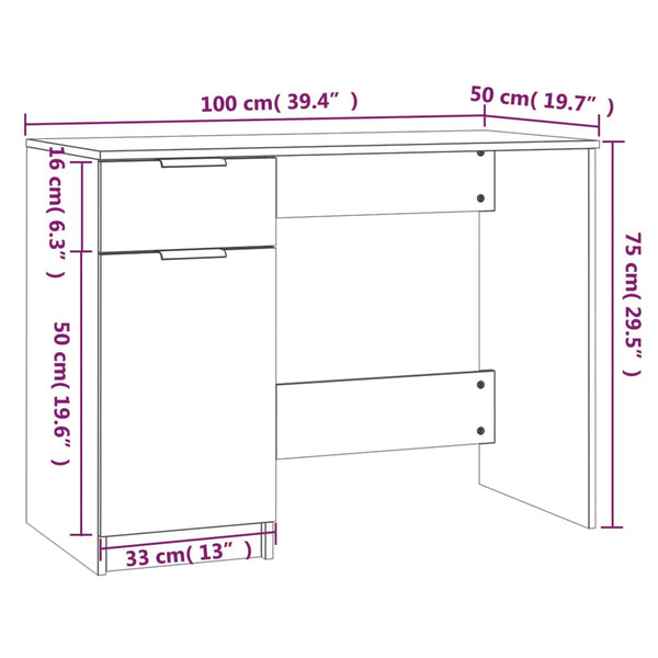 Home Office Desks Desk White 100X50x75 Cm Engineered Wood