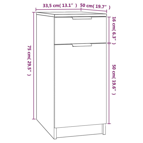 Filing Cabinets Desk Cabinet White 33.5X50x75 Cm Engineered Wood