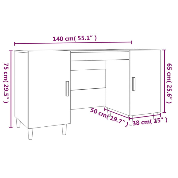 Home Office Desks Desk White 140X50x75 Cm Engineered Wood