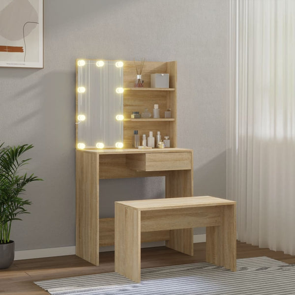 Dressing Tables Dressing Table Set With Led Sonoma Oak Engineered Wood