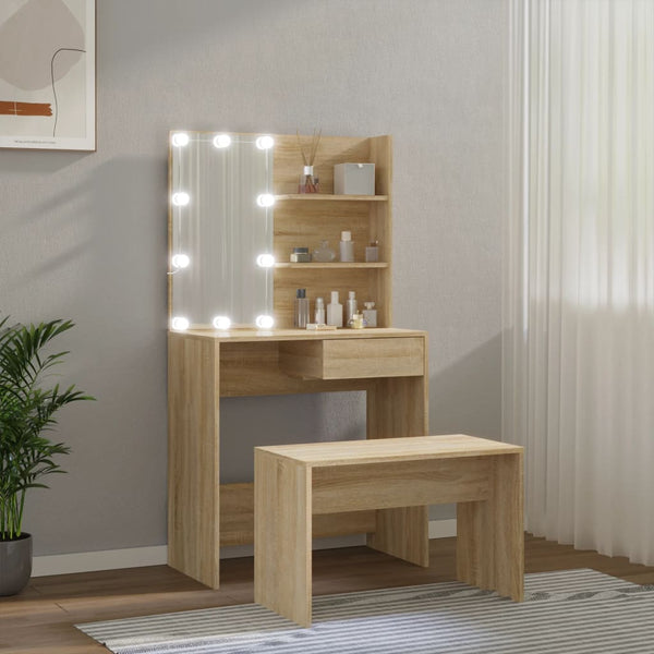 Dressing Tables Dressing Table Set With Led Sonoma Oak Engineered Wood