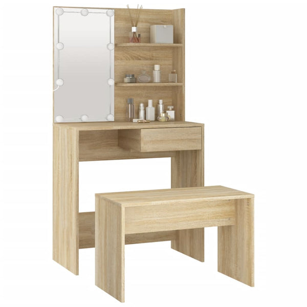 Dressing Tables Dressing Table Set With Led Sonoma Oak Engineered Wood