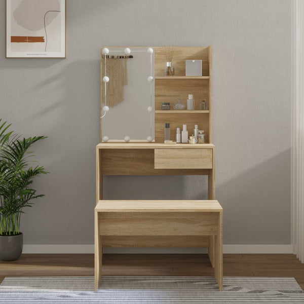 Dressing Tables Dressing Table Set With Led Sonoma Oak Engineered Wood