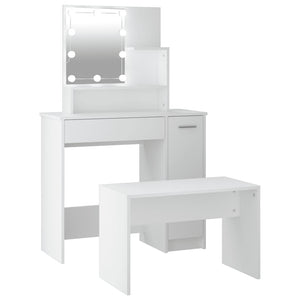 Dressing Tables Dressing Table Set With Led White Engineered Wood