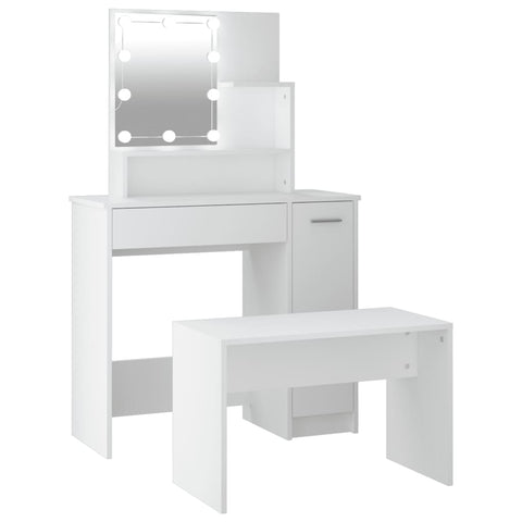 Dressing Tables Dressing Table Set With Led White Engineered Wood