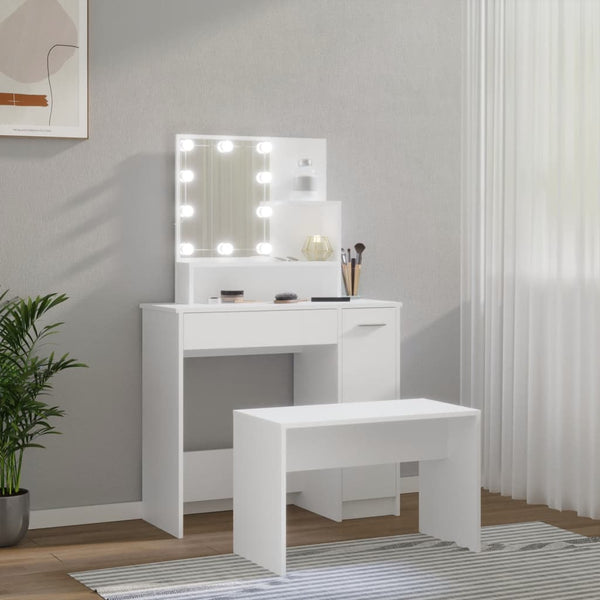 Dressing Tables Dressing Table Set With Led White Engineered Wood