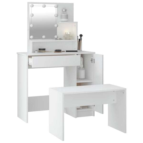 Dressing Tables Dressing Table Set With Led White Engineered Wood