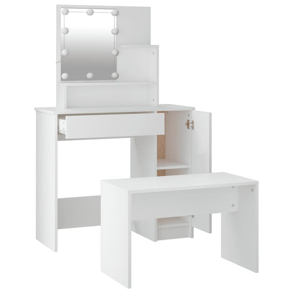 Dressing Tables Dressing Table Set With Led White Engineered Wood