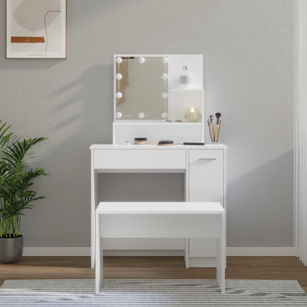 Dressing Tables Dressing Table Set With Led White Engineered Wood